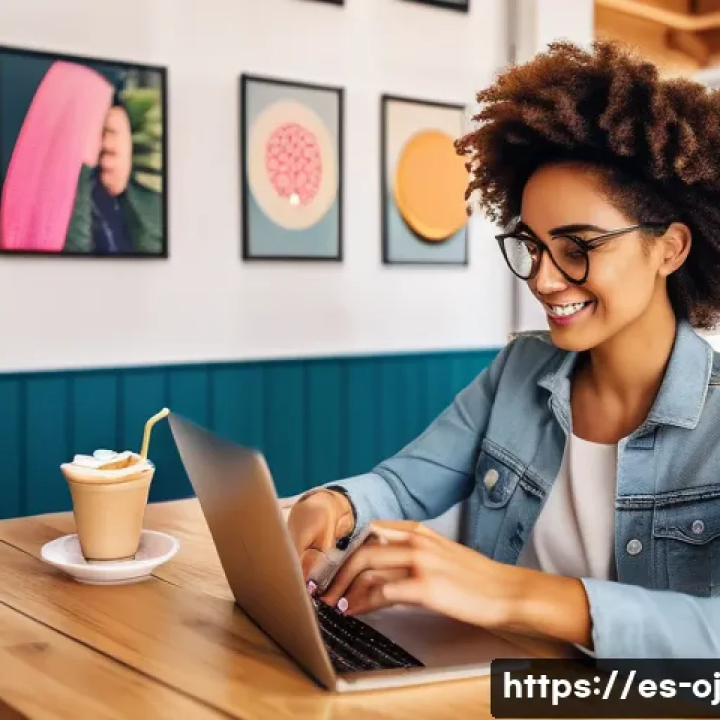 소셜 미디어와 웹 생태계의 관계 - A vibrant digital marketing scene in a modern Spanish small business office: a young female entrepre...