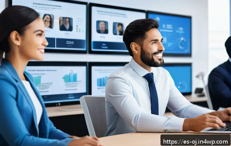 웹 생태계에서의 자동화 사례 - A modern customer service center featuring a diverse group of Hispanic professionals interacting sea...